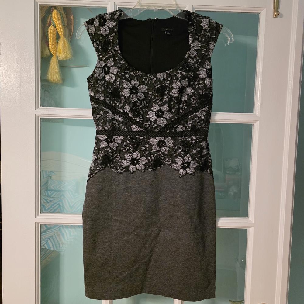 Ann Taylor Black and Gray Floral Mini Dress
